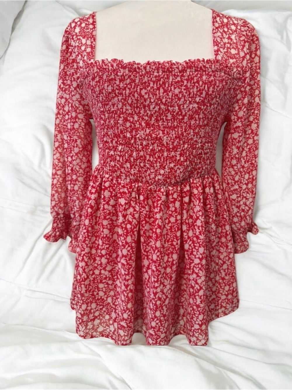 Torrid Dark Hot Pink and White Floral Smocked Peasant Top